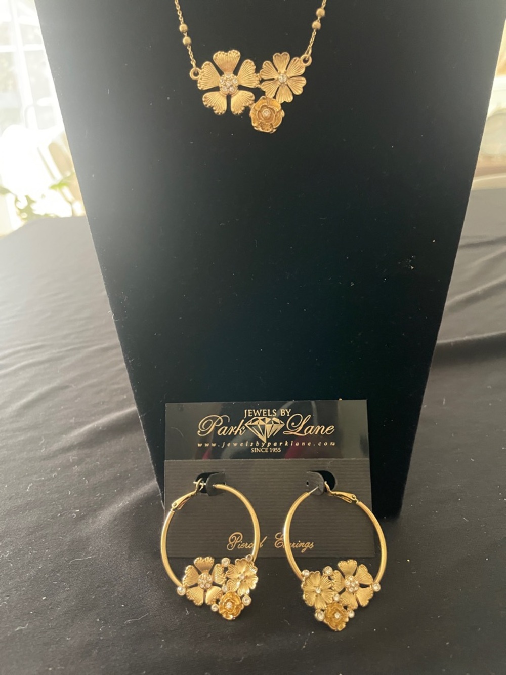 Park Lane  - Vintage Gold Floral Hoop Earrings with Matching Necklace
